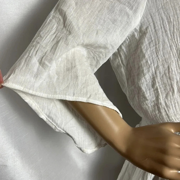 MIOU MUSE NWT  white mini flare gauze dress,cotton, smocked waistline - Picture 5 of 14